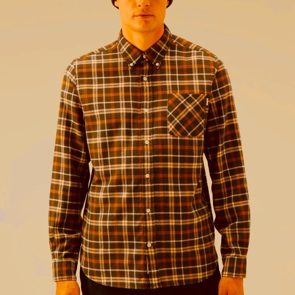 WOOLRICH Checked Shirt in Cotton Flannel, brown on brown
